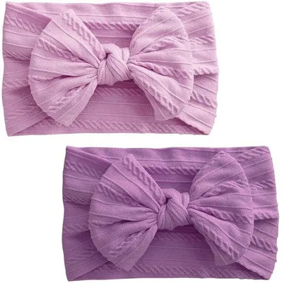 Produktbild von Set aus 2 Nylon-Kindermützen, dunkelblaue und helleblaue, weiche Gurten, elastische Haarbänder für Neugeborene und Kleinkinder