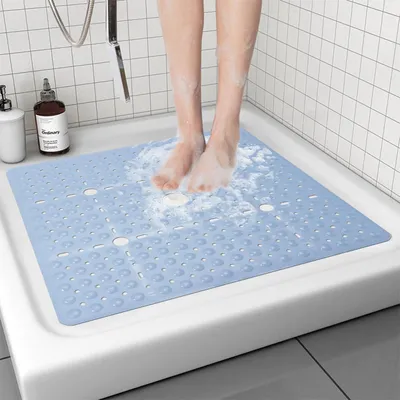 Obrázek produktu pro Protiskuzová podložka do sprchy, čtvercová, 69x69 cm, modrá, s přísavkami a odtokovými otvory