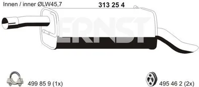 Obrázek produktu pro ERNST 313254 Koncový tlumič výfuku pro FORD FUSION (JU) Výfuk