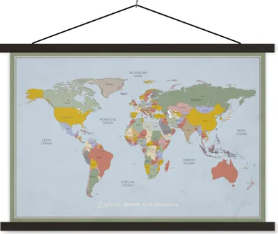 Produktbild von MuchoWow® Textilposter Weltkarte - Farben - Zitat - Kinder - Jungen - Mädchen 150x100 cm mit schwarzem Rahmen - Schlafzimmer