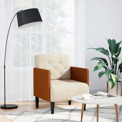 Produktbild von Polstersessel mit Armlehnen und 55 cm Sitzbreite, atmungsaktiver Leinenbezug, moderner Loungesessel mit Federkern für Wohnzimmer, Schlafzimmer und Büro, bis 110 kg belastbar