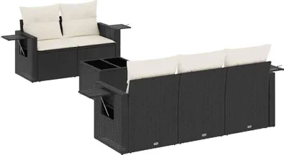 Produktbild von vidaXL 6-tlg. Garten-Sofagarnitur mit Kissen Schwarz Poly Rattan