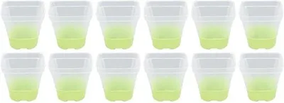 Produktbild von Set von 12 wiederverwendbare Blumentöpfe mit Drainageschlitzen und Etiketten - quadratische Pflanzgefäße - Feuchtigkeitsschalen