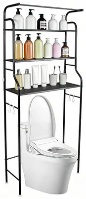 Produktbild von Toilettenregal - Badezimmerregal über WC - 3 Ebenen - Metall - Rostfrei - 160x46x25 cm - Schwarz