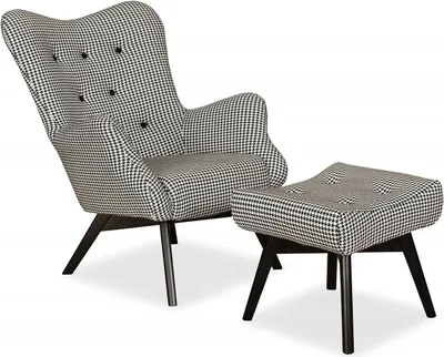 Produktbild von Family Meble Ohrensessel mit Hocker Luna Print Relaxsessel Skandinavisch Bequemer Sessel Loungesessel Fernsehsessel Wohnzimmer Schlafzimmer (Gabo 4)