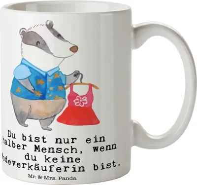 Produktbild von Mr. & Mrs. Panda Teetasse Modeverkäuferin Herz - Weiß - Geschenk, Spruch, Lustig, Witzig, Keramiktasse, Tasse, Fashion Store, Verkäuferin, Kaffeebecher, Trinkbecher