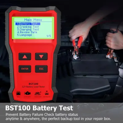 Obrázok produktu pre BST100 – tester 12 V akumulátorov, tester automobilových akumulátorov, tester akumulátorov pre dlhodobé skladovanie