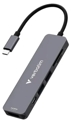 Zdjęcie produktu dla Verbatim 32156, USB 3.2 Gen 1 (3.1 Gen 1) Type-C, HDMI, USB 2.0 Type-A, USB 3.2 Gen 1 (3.1 Gen 1) Type-A, MicroSD (TransFlash), MicroSDHC, MicroSDXC, SD, SDHC, SDXC, 5000 Mbit/s, 3840 x 2160, 3840 x 2160 px