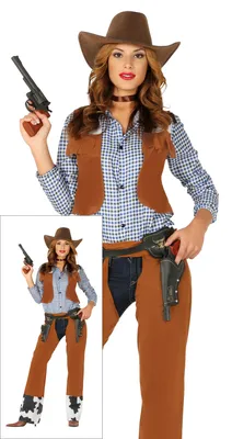 Immagine prodotto di Costume tradizionale da cowgirl, costume di carnevale, costume da cowboy del selvaggio west, taglia: 36 - 38 (S) colore: marrone
