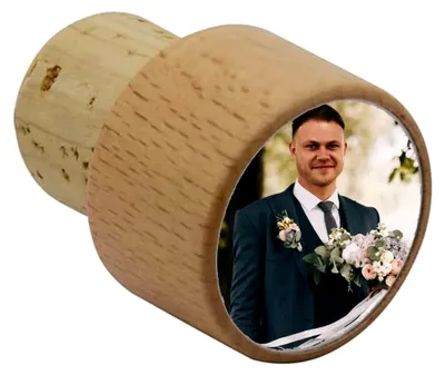 Produktbild von Individueller Flaschenverschluss mit Fotodruck - Traditioneller Holz- und Korkverschluss mit persönlichem Design