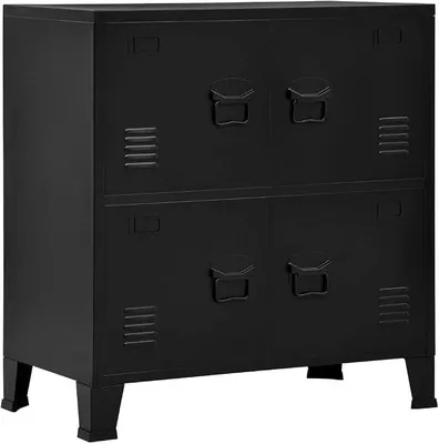 Image de Armoire de classement à 4 portes, armoire métallique, armoire d'atelier, armoire à outils, armoire de bureau, armoire de stockage, armoire de garage, armoire en acier, couleur noire industrielle, dimensions : 75 x 40 x 80 cm