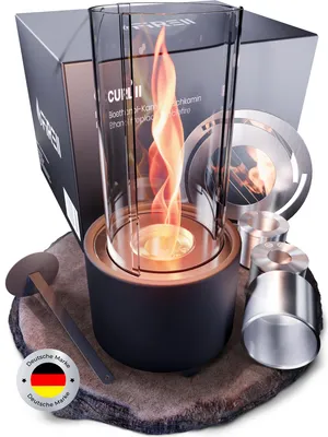 Immagine prodotto di Camino da tavolo Firell® modello CURL-II in metallo – camino a bioetanolo per interni ed esterni – lunga durata di combustione – camino da tavolo con fiamma a vortice brevettata