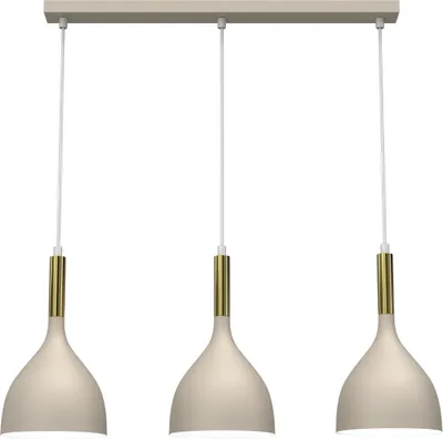 Zdjęcie produktu dla Lampa wisząca beżowa 3 klosze z elementami złoty połysk listwa 72 cm Noak 3xE27 15W Luminex