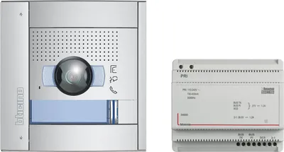 Produktbild von Bticino Video-Türsprechanlagen-Set, Flex ONE für 1-Familienhaus/2-Familienhaus, 2-Draht, SFERA Außenstelle: 135°/96° und LED beleuchtete Kamera, IP54, IK10 mit Klingeltrafo, 905230