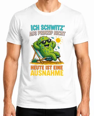 Imagen del producto de "Ich schwitze aus Prinzip" es una camiseta sarcástica para hombre, de color blanco, talla L