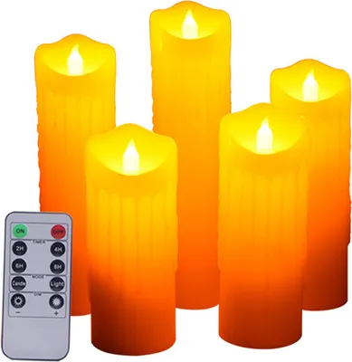Obrázek produktu pro Bezplamenné svíčky LED Ivory Real Wax Svíčky na baterie s dálkovým časovačem pro nádherné venkovní dekorace Tepelně odolné s realistickým pohyblivým knotem, sada 5 kusů