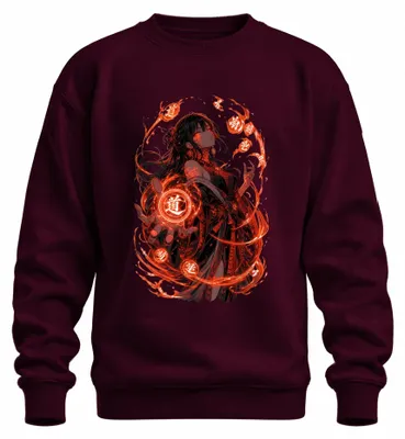 Zdjęcie produktu dla Bluza z kapturem "Anime Zauberin", motyw: magiczne pieczęcie, demon, czarownica, Japonia, styl Y2K, manga, kolor: bordo, rozmiar: L