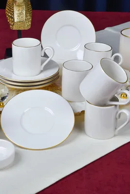 Produktbild von Hermia Concept, Kaffeetassen-Set (12 Teile) aus 100% Porzellan, Weiß & Gold, 5 cm