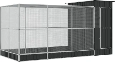 Obrázek produktu pro Voliéra s přístavbou stříbrná 416 x 203 x 216 cm ocelová