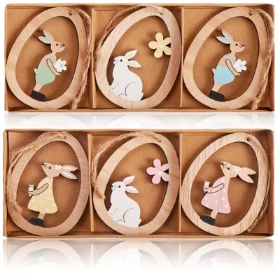 Produktbild von com-four® 6x Dekoaufhänger Hase in Ei - Holzaufhänger zum Dekorieren - Osteraufhänger für den Osterstrauß - Hängedeko
