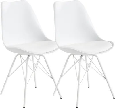 Productafbeelding van Eetkamer set bestaande uit 2 witte keukelstoelen in Scandinavisch design | Kunstlederen schaalstoel met beklede zitplaats