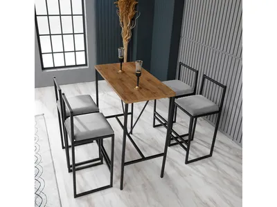 Produktbild von Hanah Home, Nordic - Grey, Bartisch- und Hocker-Set (5-teilig), 100 % MELAMINBESCHICHTETE SPANPLATTEN, Grau, 90 x 45 x 92 cm