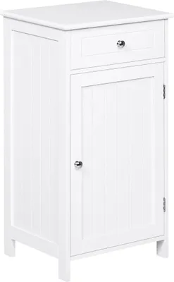 Image de Armoire de salle de bain - Autoportante - 1 tiroir et 1 porte - Étagère réglable - Panneau aggloméré résistant à l'humidité - 43 × 34 × 77 cm - Blanc