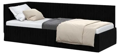 Produktbild von Eckbettgestell mit Kopfteil Schwarz 80 cm x 200 cm Samt