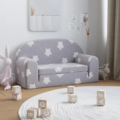 Obrázok produktu pre vidaXL Detská rozkladacia pohovka 2-miestna svetlo sivá s hviezdičkami Mäkký plyš