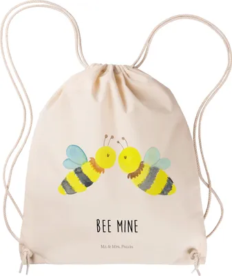 Produktbild von Mr. & Mrs. Panda Baumwolltasche Biene Liebe - Transparent - Geschenk, Rucksackbeutel, wander rucksack, festival, Stoffbeutel, Jutebeutel, Turnbeutel