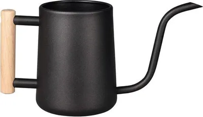 Image de Arrosoir Famanu, 1000 ml - En acier inoxydable avec un long bec verseur et un manche en bois - Pour plantes d'intérieur - Noir