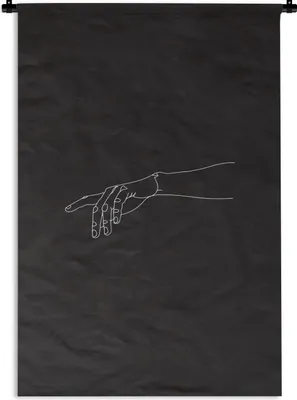 Produktbild von MuchoWow® Wandteppich Wandbehang Strichzeichnung - Hand - Schwarz - Weiß 90x135 cm Tapisserie Dekoration Wandtuch - Baumwolle - Wandskulptur