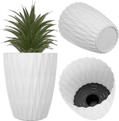 Produktbild von KADAX Pflanzentopf Ø 20.5 x H 25 cm, moderner Blumentopf aus Kunststoff, Übertopf für Zimmerpflanzen, Blumenübertopf mit geometrischer Struktur, Kräutertopf für Innen (Weiß)