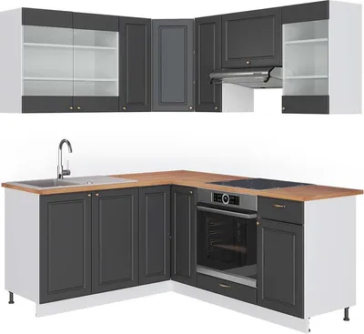 Zdjęcie produktu dla Kogoszczona kuchnia Vicco Fame-Line Antracyt złoto/Biały 190 x 160 cm, BP Dąb, Model 42461