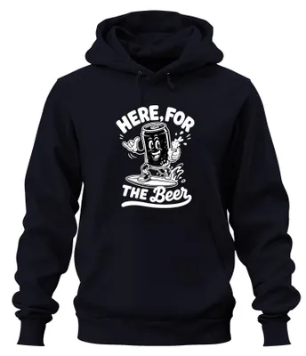 Zdjęcie produktu dla Bluza z kapturem "Here For The Beer Surfer", styl retro, nadruk "Trinkspruch", kolor granatowy, rozmiar M