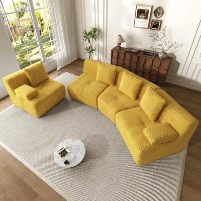 Obrázek produktu pro Modulární pohovka Cord pro 4 osoby, rozměry 311x90x65 cm, skládající se z volně kombinovatelných modulů, dodávaná bez montáže, s kvalitní pružinou pro obývací pokoje a relaxační zóny