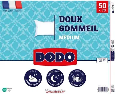 Image de Oreiller DODO Doux Sommeil, 50 x 70 cm, Enveloppe Polyester Huiles Essentielles Théier, Garnissage Fibre VOLUPT'AIR