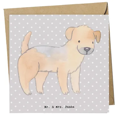 Produktbild von Mr. & Mrs. Panda Grußkarte Border Terrier Moment - Grau Pastell - Geschenk, anlasskarte, Klappkarte, Glückwunschkarte, faltkarte, doppelkarte