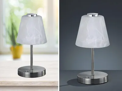 Produktbild von LED Tischleuchten 2er SET 4-fach Touch Dimmer Silber Alabaster Glas, 24cm hoch