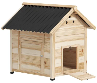 Productafbeelding van Eendenhok, eendenren, hokje voor kleine dieren, weerbestendig, 2 ingangen, 2 hellingen, 78 x 90 x 92 cm, 'Natuurlijk + Zwart'