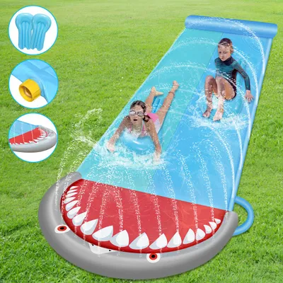Obrázok produktu pre Ikodm Vodná šmýkačka Vodná dráha Šmýkačka s podložkou  550 x 145 cm Vodná šmýkačka Trávniková vodná podložka Šmýkačka Vlnitá šmýkačka Vodná lehátka