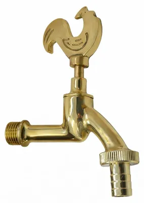 Produktbild von sanicomfort Auslaufventil Nostalgie „Gockel“, Messing poliert, 1/2" Wandanschluss, Schlauchanschluss, Garten Wasserhahn außen