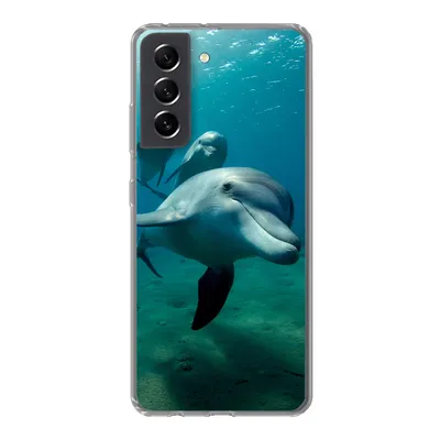 Produktbild von MuchoWow® Handyhülle Schutzhülle Hülle für Samsung Galaxy S21 FE Wasser - Delphin - Blau Silikon Softcase Handy Hülle - Mobiltelefonhülle
