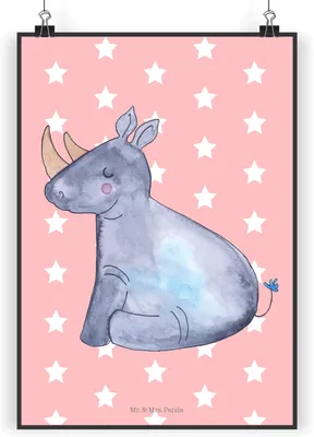 Produktbild von Mr. & Mrs. Panda Bild Einhorn Nashorn DIN A5 - Rot Pastell - Geschenk, Wandbild, Unicorn, Deko, drucke, Lustig, Nashörner, Regenbogen, Zoo, Plakat, kunstdruck poster