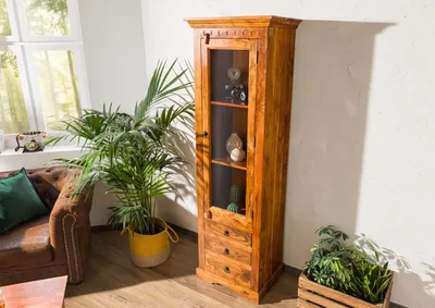 Produktbild von MASSIVMOEBEL24 Vitrine Akazie 60x44x190 honig  lackiert OXFORD #0528