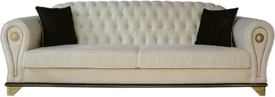 Produktbild von Design Sofa 3-Sitzer weiß Chesterfield Stoff Sofabezug Textil Dreisitzer