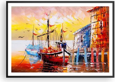 Produktbild von Gerahmtes Poster - Schwarzer Rahmen - Boot Segel Meer - 100x70 cm - Wand Bild - Wanddeko - Wandbilder - Kunstposter - Wandposter - Bilderrahmen - Bilder - Kunstdruck - Wandbild - P2BAA100x70-3435