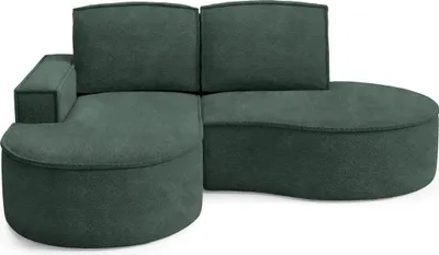 Produktbild von DomoHome Ecksofa MOLLY Ohne Schlaffunktion – Halbkreisförmig, Abriamo-Bouclé-Stoff, Mit Losen Rückenkissen, Weicher Bouclé-Bezug, 210x157x88 cm, Linke SeiteGrün