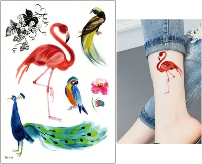 Produktbild von Temporäres Tattoo Flamingo Pfau Papagei Design Temporary Klebetattoo Körperkunst