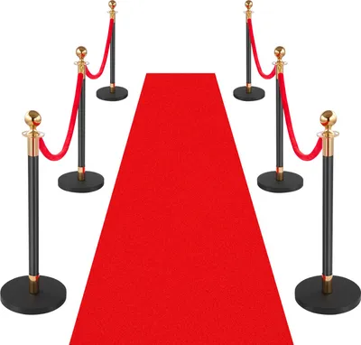 Image de VEVOR Poteaux de délimitation, lot de 6 pièces, système de guidage des personnes avec tapis rouge (10 m) et 4 cordes en velours rouge (1,5 m), poteaux de délimitation avec socle rechargeable pour concerts, expositions, hôtels, cinémas (noir)